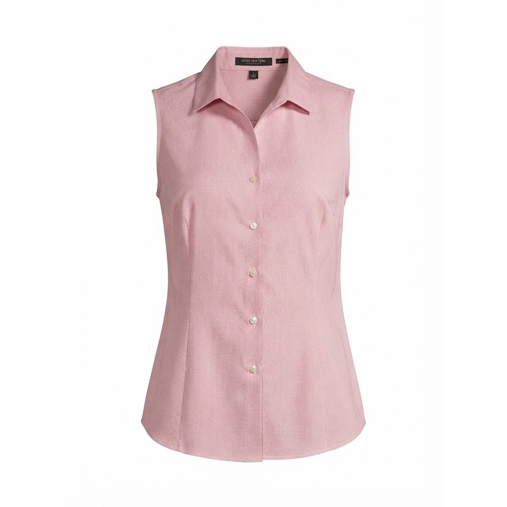 Sleeveless Button Down Women L Pink Stripe Non-Iron New